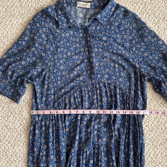 Natural Life Rebecca Blue Floral Tiered Midi Dress Blue Border Calico Print L - Picture 15 of 16